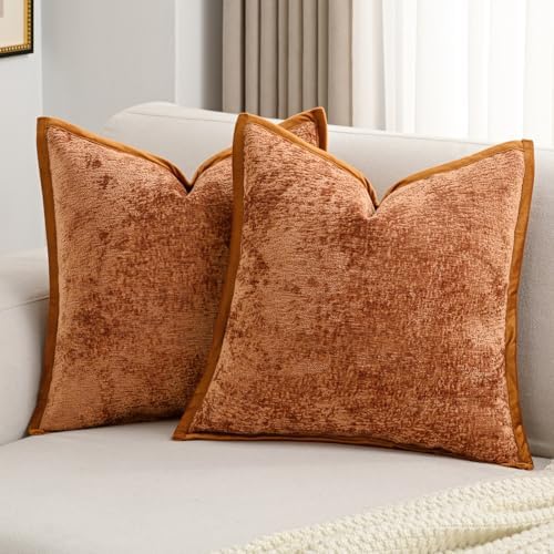 FUTEI Pack of 2 Chenille Soft Throw Pillow Covers 22x22 Inch, Rust