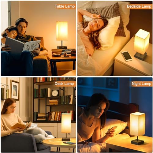 comzler Bedside Table Lamp Touch Control with USB A+ C Nightstand Lamps