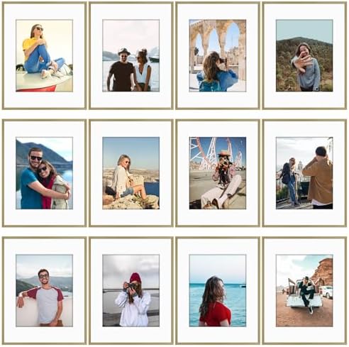Frametory 12 Pack 11x14 Aluminum Frame with Mat for 8x10 Photo, Gold