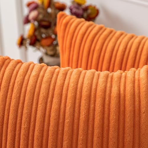 Kevin Textile Striped Corduroy 12”x20” Pillow Covers 2 Pack, Orange