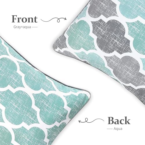 Beauoop Throw Pillow Covers 20x20 for Couch Sofa Moroccan Aqua Gray 2 Sets