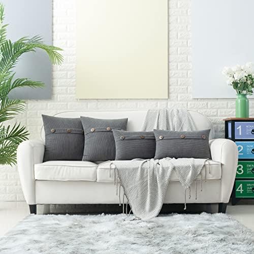HWY 50 Grey Chenille Throw Pillow Covers 12x20 Inch Buttons Pack of 2