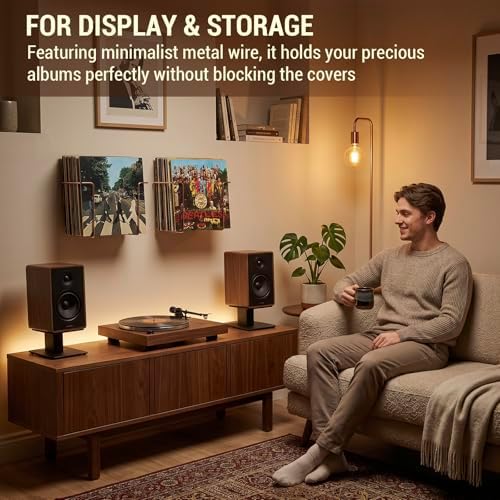 MyGift Copper Metal LP Record Wall Racks, Vinyl Album Display Set of 2