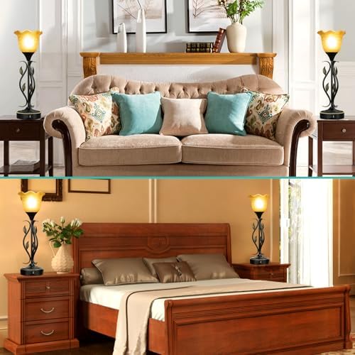 Amber Touch Torchiere Bedside Table Lamps Set of 2,With 2 USB Charging