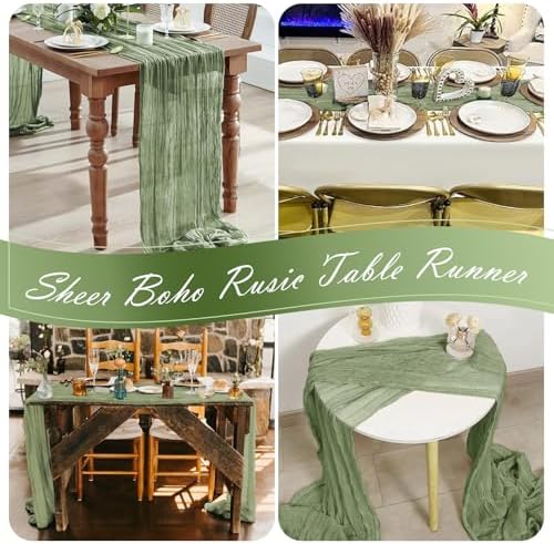 30 Pack Sage Green Cheesecloth Table Runner 17 x 108 inch Cheese Cloth Table Runners 9ft Green Table Runner Rustic Romantic Sheer Gauze Runner for Wedding Party Baby Shower Table Decoration