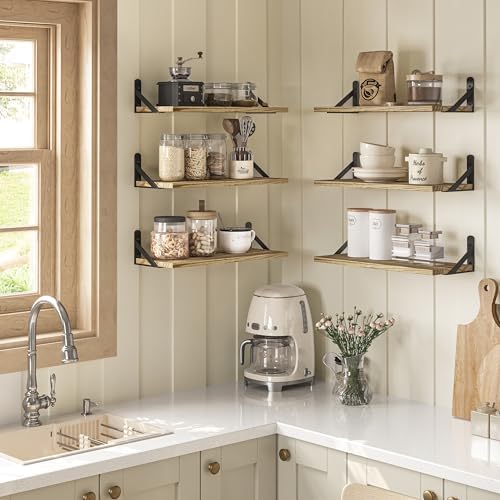 YGEOMER 16.5in Floating Shelves for Wall, Light Carbonized Brown Set of 6