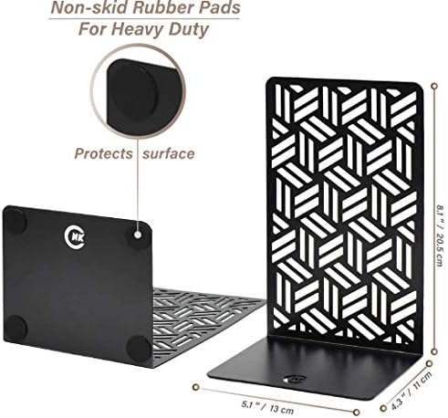 CNK Book Ends Bookends for Decorative Books Holder Bookend Shelves End Hold Heavy Duty Holders Stoppers Metal Stopper Cute Boho Bookshelf Holds Cookbook Office Home Set of 2 Bookends Pair Black