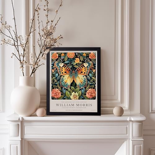 Poster Master William Morris Poster - Butterfly Print - Botanical Art - Flower Art - Exhibition Artwork - Animal Creation - Floral Piece - Aesthetic Illustration - Office or Living Room Decor - 11x14 Black Framed