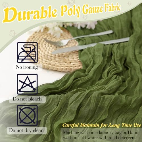 Olive Green Cheesecloth Table Runner 6 Pack 35" Boho Gauze Runner 120 inches Long Runner Rustic Sheer Fabric Bulk for Baby Shower Wedding Bridal Birthday Party Table Decorations