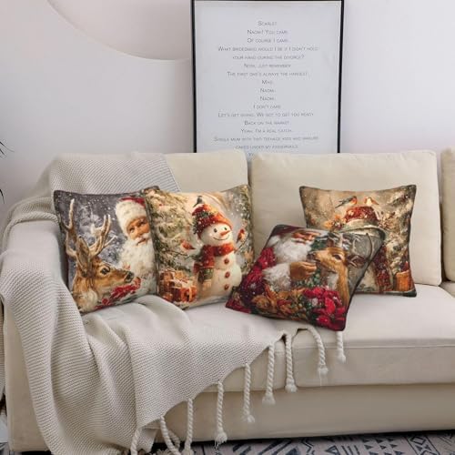 Santa Claus Throw Pillow Covers Set of 4 Decorative Soft Double Sided Print Pillow Case Farmhouse Home Decor for Living Room Sofa Couch 18x18