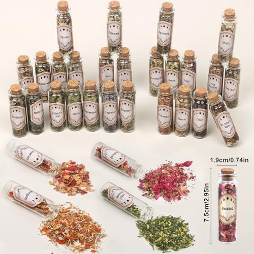 Witchcraft Supplies Herbs, Dried Flowers Bottles Kit for Beginner, 30 Pack