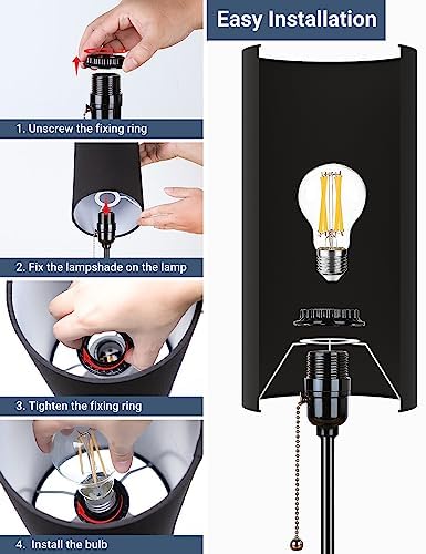 Small Table Lamps Set of 2 Desk Lamps for Living Room 3 Way Dimmable Black Nightstand Lamps with Metal Base Fabric Shade | Pull Chain Bedside Lamps for Bedrooms 18.5 Inches Lamp (Bulbs Included)