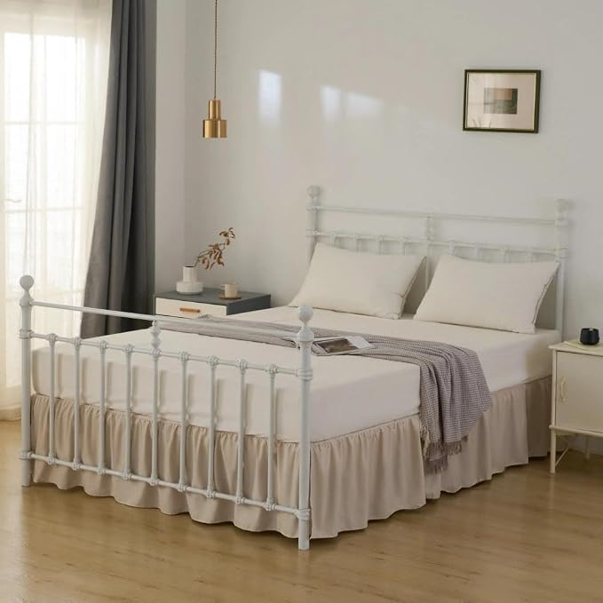 Bed Skirt Queen Size Ruffled Bed Skirts with Split Corners | 12 Inch Drop Dust Ruffle Bed Skirt with Platform, Queen -12 Inch, Beige