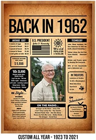 Back in 1962 Poster Sign, Personalized Birthday Gifts Idea, Custom 1962 Historical Birthday Newspaper, Born in 1962 Birthday Party Decorations, Fun Fact for the Day You Were Born, Decor Art Print