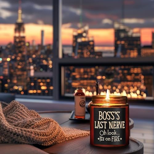 Boss's Last Nerve Candle - Funny Boss Gifts for Women Men - Relaxing Gift for Boss Female, Boss Lady - Fun Bosses Day, Birthday, Thank You for Coworker Nurse Friend - Natural Soy Wax Candle