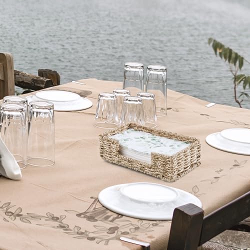 Napkin Holder for Bathroom, Woven Wicker Seagrass Guest Towel Holder Tray, Disposable Paper Hand Towel Holder for Bathroom Accessories, Dinner Napkin Holder for Kitchen Table Party