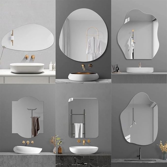 Irregular Wall Mirror Set Frameless Glass Mirror Modern Decorative Mirror for Bedroom Living Room Dressing Table Entryway Space Saving(33x40cm)