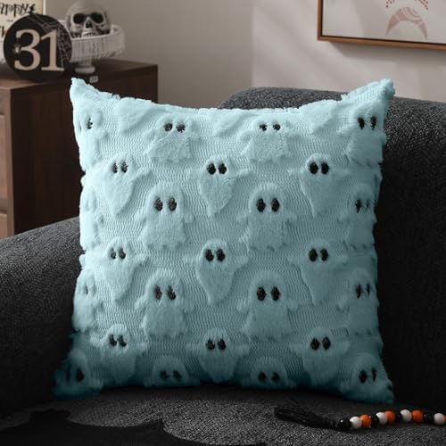 DFXSZ Halloween Pillow Covers 16x16 inch 2Pcs Blue Ghost Halloween Decor
