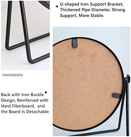 Geschaft Black Tabletop Single Sided Makeup Mirror, 360° Rotation Metal One-Sided Dressing Table Mirror, Round Swivel Desktop Stand Mirror (Black - Round), 7.1(L) x 2(W) x 8.5 (H)