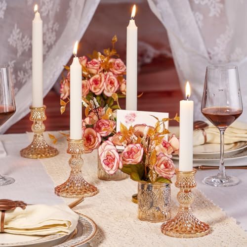 Taper Candlestick Holder Set of 6, Gold Candle Holders & Vintage Candlestick Holders, Glass Candle Holder for Table Centerpieces, Fall, Christmas, Autumn, Thanksgiving Decor