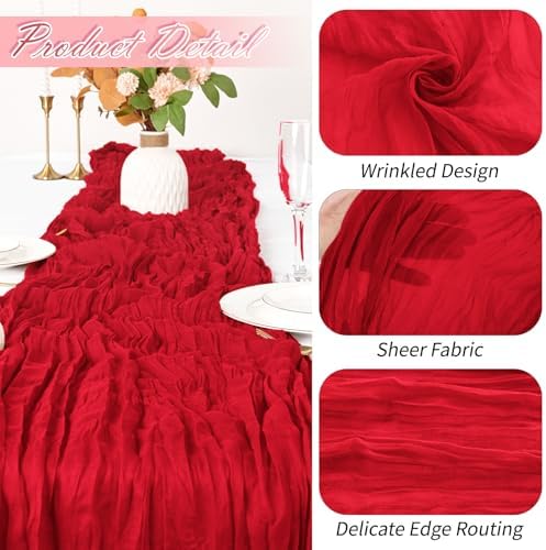 30 Pack Red Cheesecloth Table Runner 17 x 108 inch Cheese Cloth Table Runners 9ft Red Table Runner Rustic Romantic Sheer Gauze Runner for Wedding Party Baby Shower Table Decoration