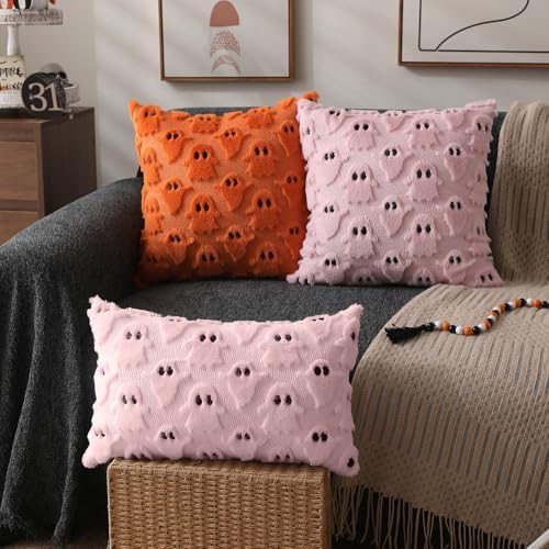 DFXSZ Halloween Pillow Covers 12x20 inch 2Pcs Pink Ghost Halloween Decor