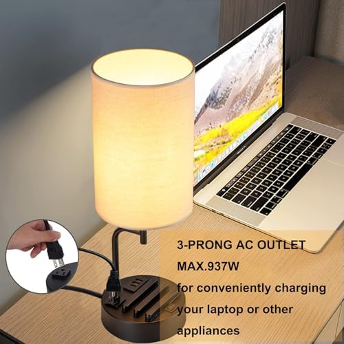 Dreamholder Table Lamp with 3 USB Charging Ports, Modern Desk Lamp with AC Outlet and Phone Stands, Perfect Bedside Lamp for Bedroom, Living Room, Office (Pack of 2), Cream