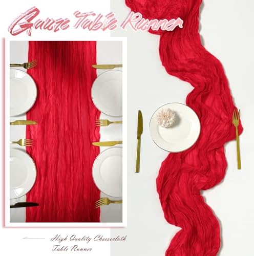 15 Pack Red Cheesecloth Table Runner 17 x 108 inch Cheese Cloth Table Runners 9ft Red Table Runner Rustic Romantic Sheer Gauze Runner for Wedding Party Baby Shower Table Decoration