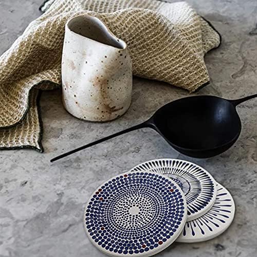 AD Set of 6 Coasters for Drinks Absorbing Round Ceramic Stone Coaster with Cork Base,Tabletop Protection Mat for Mugs and Cups,Office,Kitchen (Bloom Abstract with Holder)