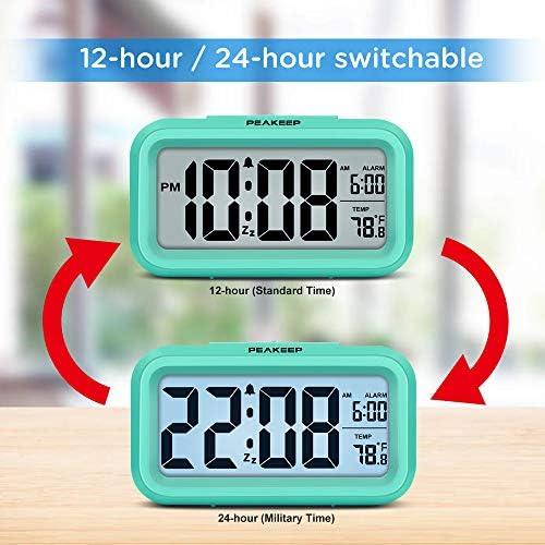 Peakeep Night Light Digital Alarm Clock Battery Operated Indoor Temperature