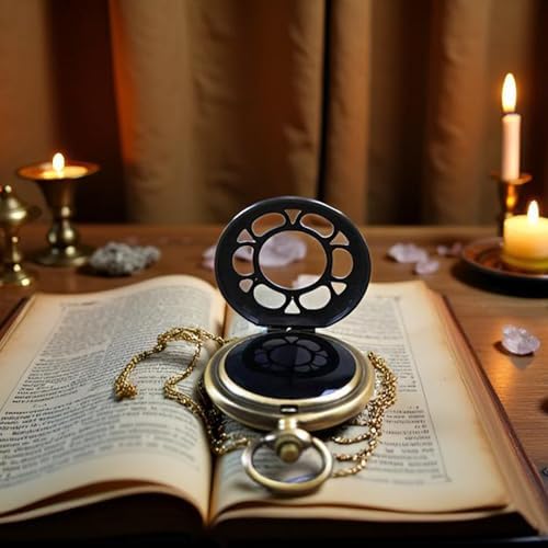 Black Obsidian Scrying Mirror, Obsidian Feng Shui Mirror, Witches Mirror Presents, Witchcraft kit Divination Tools (Pocket Watch-C)