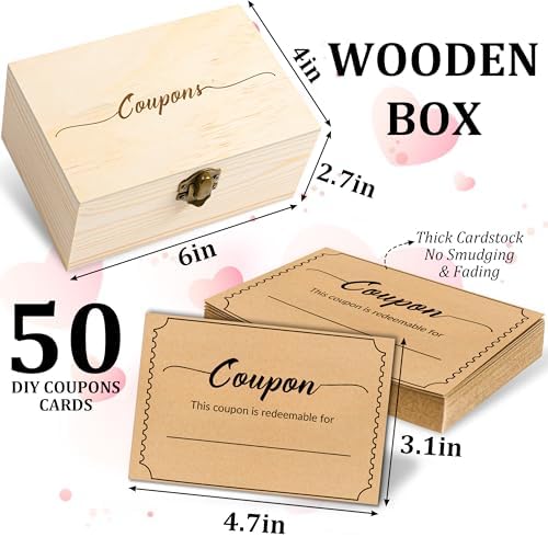 51pcs Coupons Card Box for Couples Personalized Customized Gifts, Birthday Gifts for Her Him Anniversary for Men Women Wife Husband Boyfriend Girlfriend