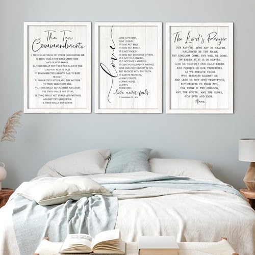 Vintage Rustic Bible Verse Framed Wall Art Set of 3, 11''×16'' Positive Religious Christian Quotes Sign for God Jesus Christ Prayer, Retro Cottagecore Holy Inspirational Catholic Scripture Decor