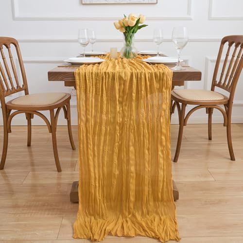 Asee'm 6pcs Gold Yellow Cheesecloth Table Runner Summer 10FT Rustic Gauze