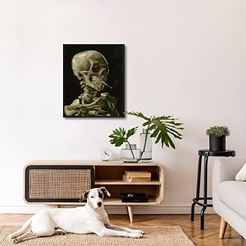 Wieco Art Framed Art Skull of a Skeleton with Burning Cigarette, 1886 by Vincent Van Gogh Canvas Wall Art for Home Decor and Wall Decor Post-impressionism Canvas Prints Pictures