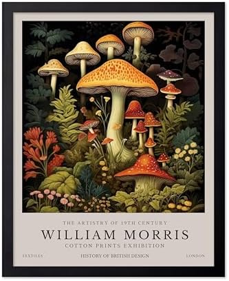 Poster Master William Morris Poster - Mushrooms Print - Flower Art - Farmhouse Illustration - Floral Illustration - Aesthetic Piece - Office or Living Room Decor - 11x14 Black Framed