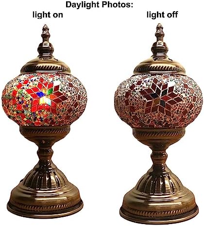 SILVERFEVER Handcrafted Mosaic Turkish Lamp Moroccan Glass Table Desk Bedside Light Bronze Base with E12 Bulb (Wine Star of David)