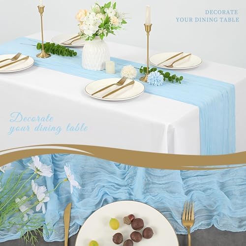 10 Pack Cheesecloth Table Runner 17 x 108 Inch, Light Blue