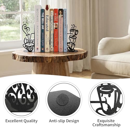 ENCIMART Creative Coffee Book Ends for Shelves Metal Bookends Decorative