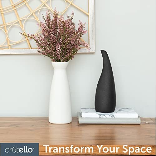 Crutello Black & White Ceramic Bud Vase Set, 2 Vases | Mid Century Modern Home Decor, For Mantles, Bookshelves, Tables & Entryways