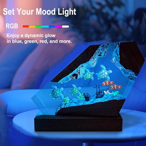 Handmade Turtles Resin Ocean Lamp with Wood Base