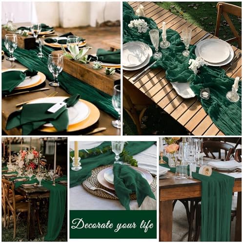 10 Pack Cheesecloth Table Runner 17 x 108 Inch, Emerald Green