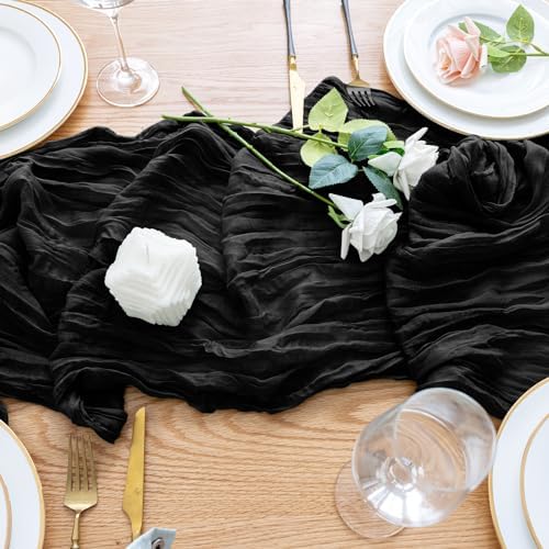 Wokceer Cheesecloth Table Runner Black 10FT Boho Gauze Runner, 6 Pack