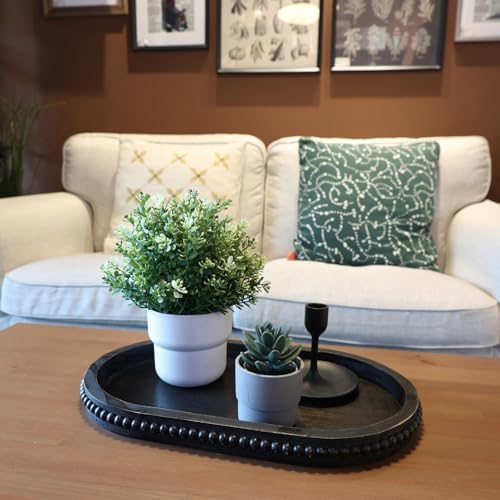 Hrastany Vintage Black Oval Wood Decorative Ottoman Tray for Coffee Table