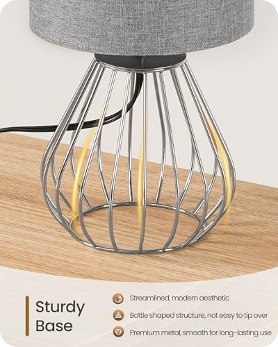 Small Table Lamp, Bedside Lamp with Gray Linen Lampshade & Silver Metal Base, Modern Nightstand Lamp, Little Cute Desk Lamp for Bedroom, Living Room, 2700K LED Bulb Included, SH06TL05