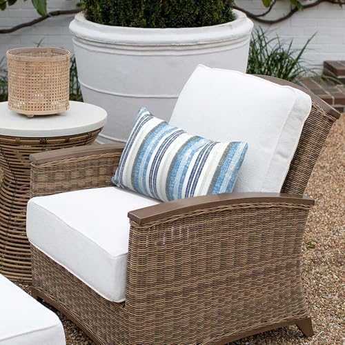 Outdoor Lumbar Pillow Covers 12”x20”, Rectangle Throw Pillow Covers for Patio Furniture, Decorative Lumbar Cushion Case for Garden Balcony Couch Office Chair, Pack of 2, Stripe Layered Blue