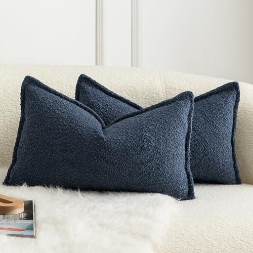MANDIOO Pack of 2 Decorative Throw Pillow Covers Accent Solid Woven Textured Cushion Covers Pillow Cases Bedroom Living Room Sofa Home 12 x 20 Inch Blue