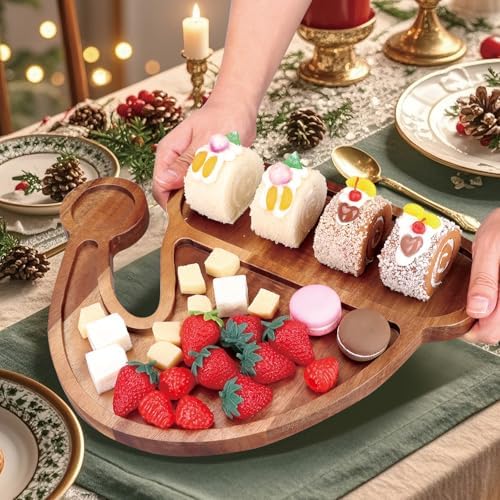 Acacia Wood Christmas Hat Tray - Decorative Serving Platter, Festive Plate, Xmas Dish & Wooden Charcuterie Board for Holiday Gift, Cheese, Fruit, Veggie & Cookie, Food, Snack, 14” x 11”