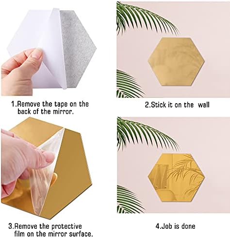 RW-103 36 Pcs Acrylic Hexagon Mirror Decals DIY Removable 3D Geometric Mirror Art Setting Wall Decor for Bedroom, Living Room, Office, Kitchen & Home (Gold)