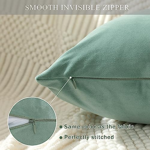 Stellhome Soft Velvet Throw Pillow Covers Square Decorative Cushion Covers for Spring Sofa Bedroom Bench, 18 x 18 inch (45 x 45 cm), Sage Green, Pack of 2